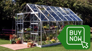 A metal greenhouse with buy now buttons scattered over it.