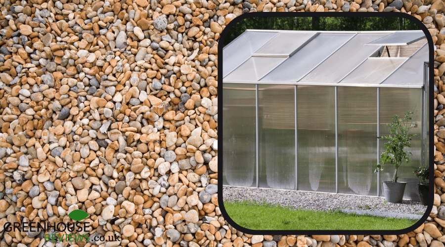 An example of a greenhouse installed onto a gravel base floor.