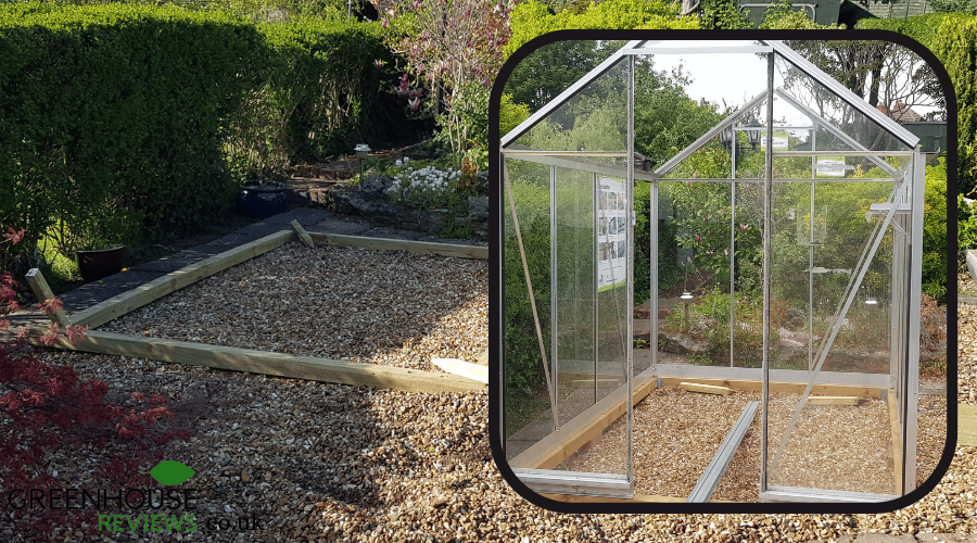 An example of a greenhouse installed onto a wood base plinth floor.